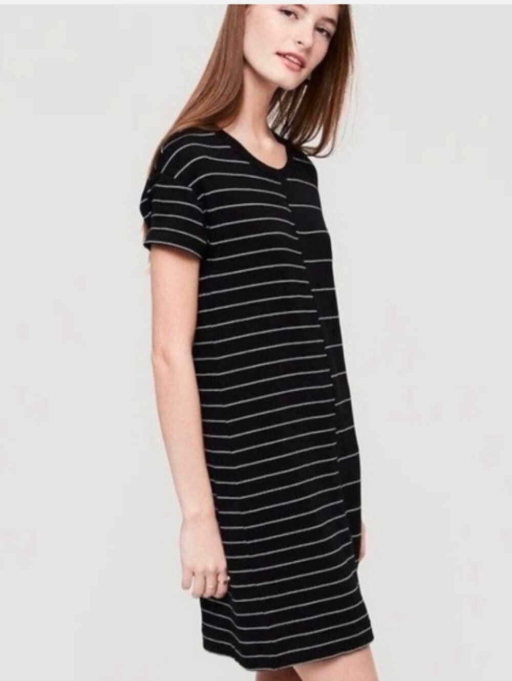 Lou & Grey Black Striped Short-Sleeve Tee Dress